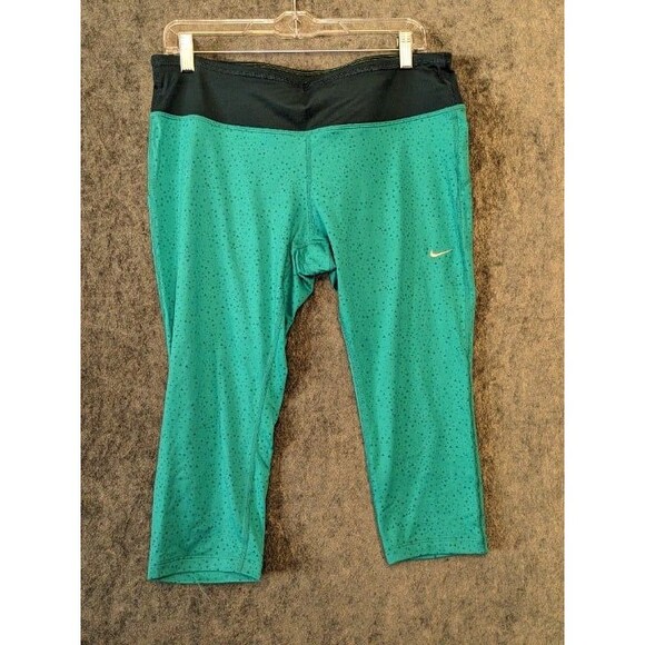 Nike Dri-FIT Teal Triangle Print Crop Leggings XL Running Tights Activewear Gym - Picture 1 of 7